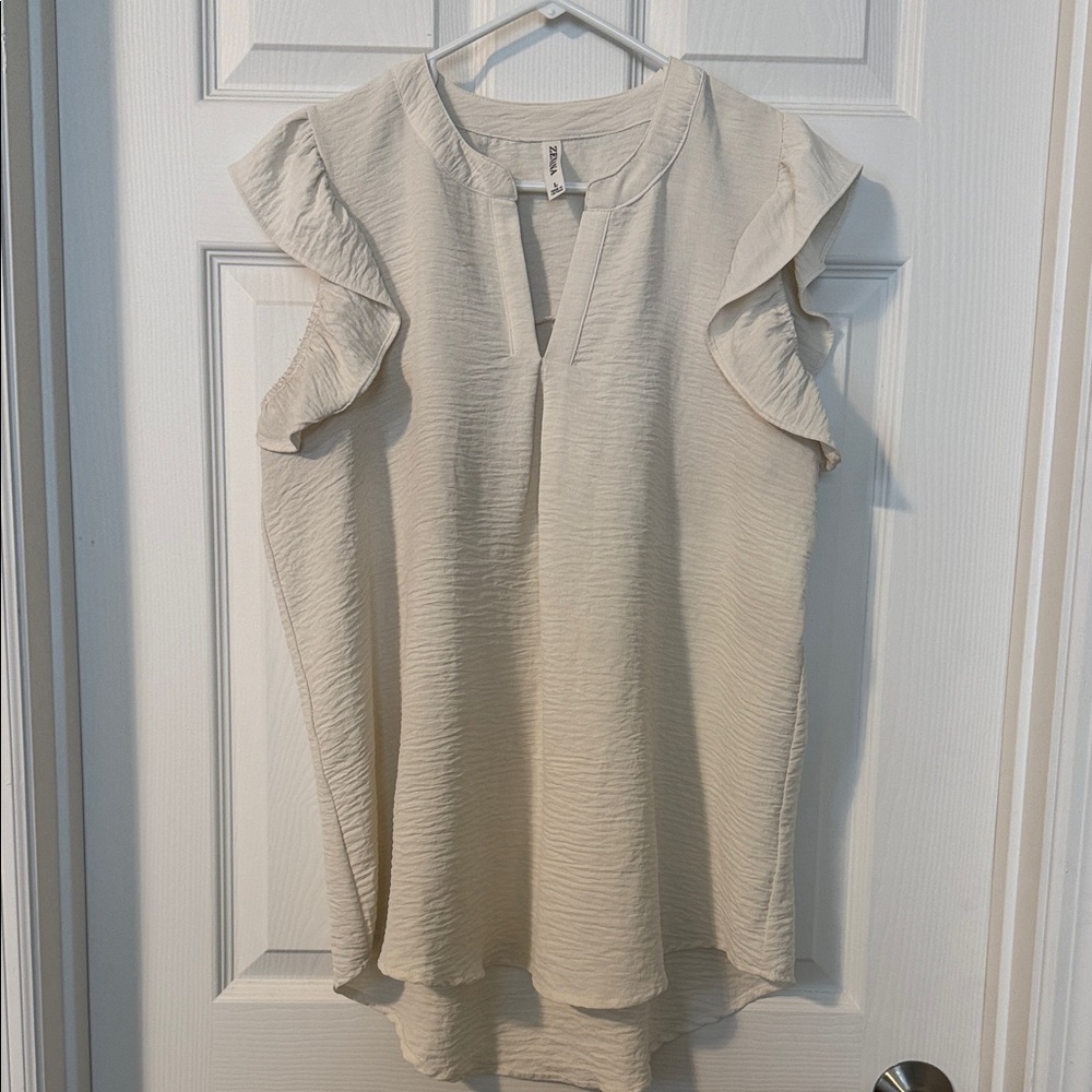 Chic Cream Ruffle Sleeve Blouse